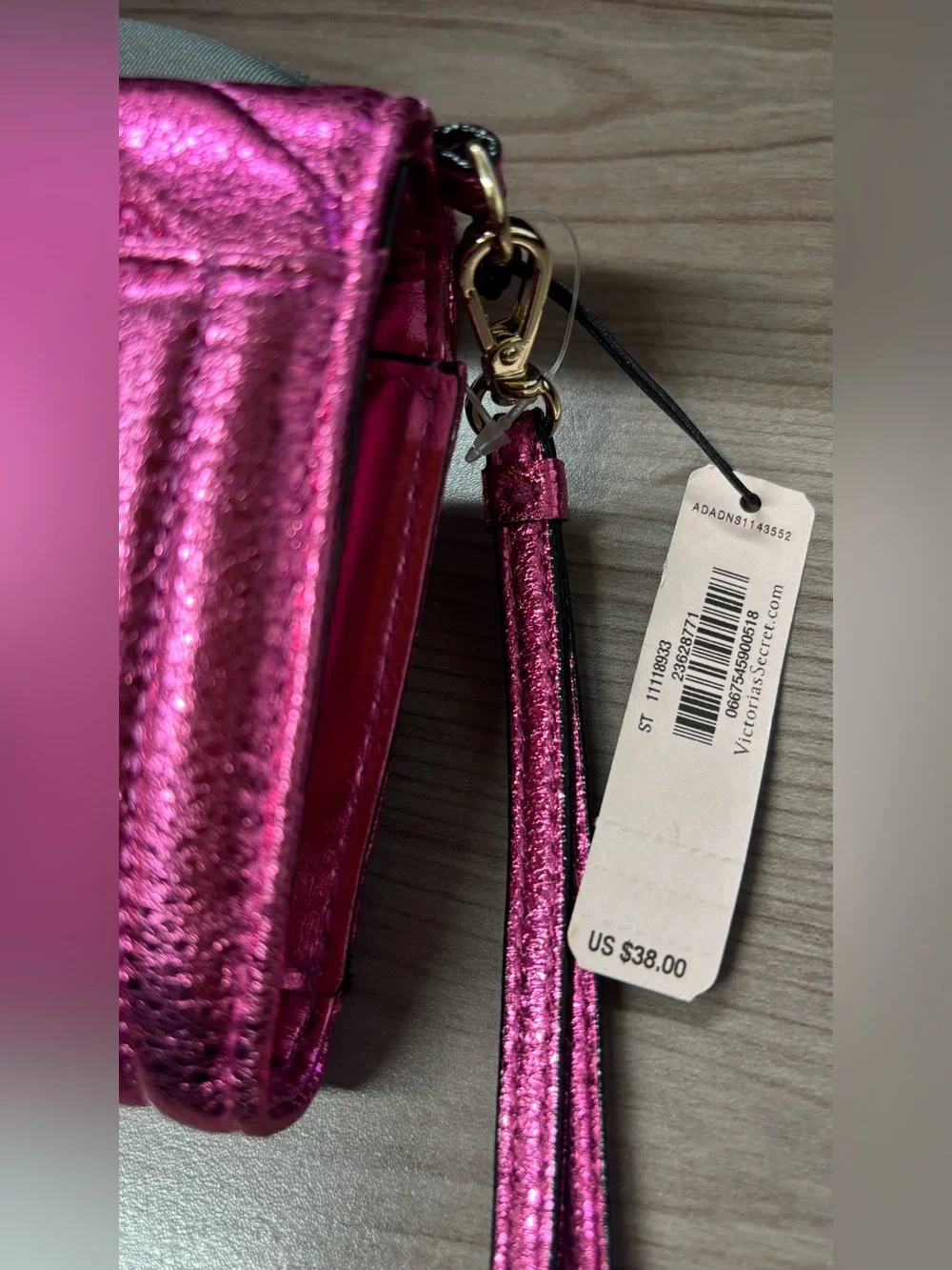 Victoria's Secret Metallic Fuchsia Quilted Wristlet